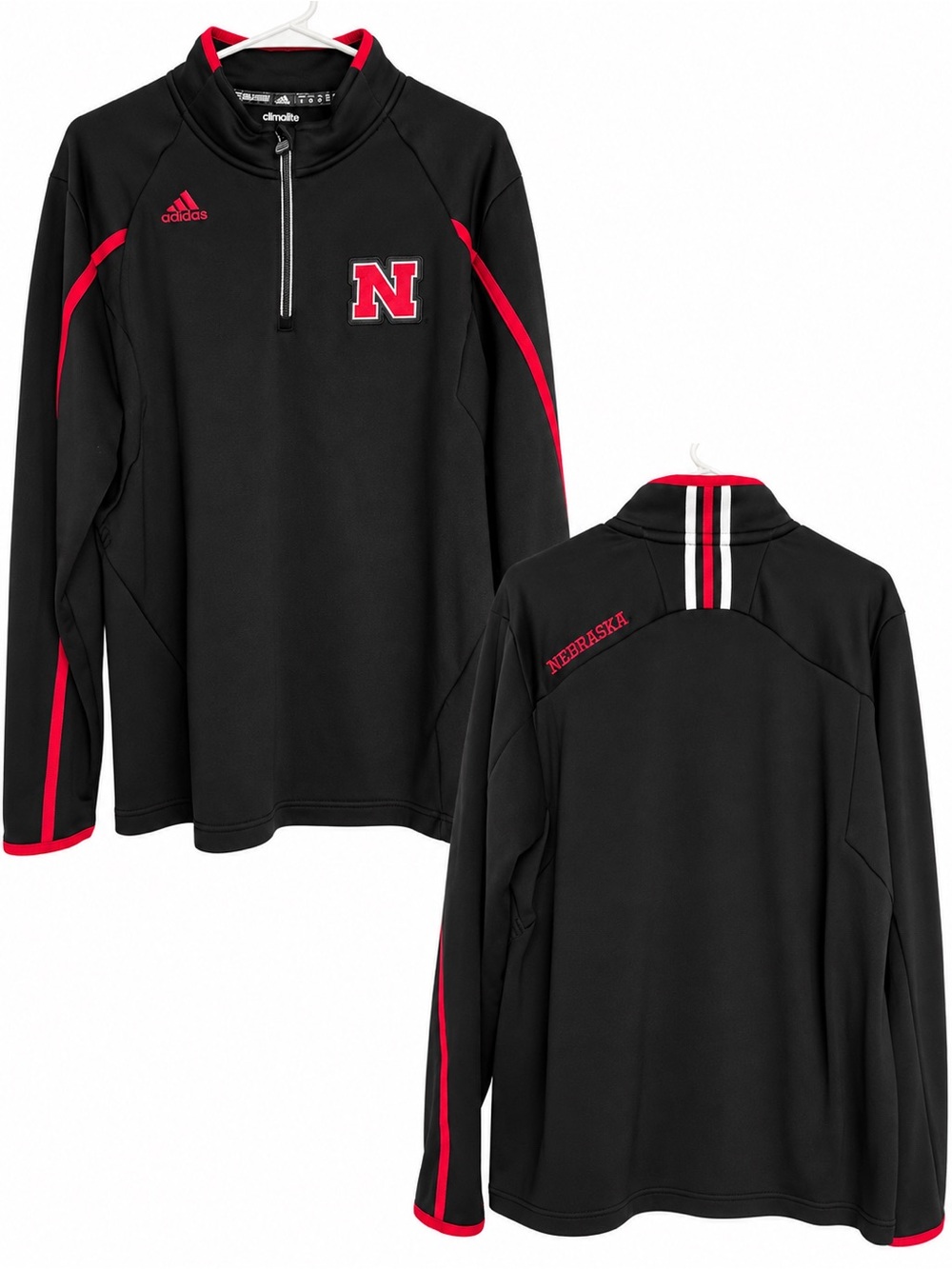 Adidas Climalite Black 1/4 Zip Jacket Sweater Nebraska Huskers Men’s Large